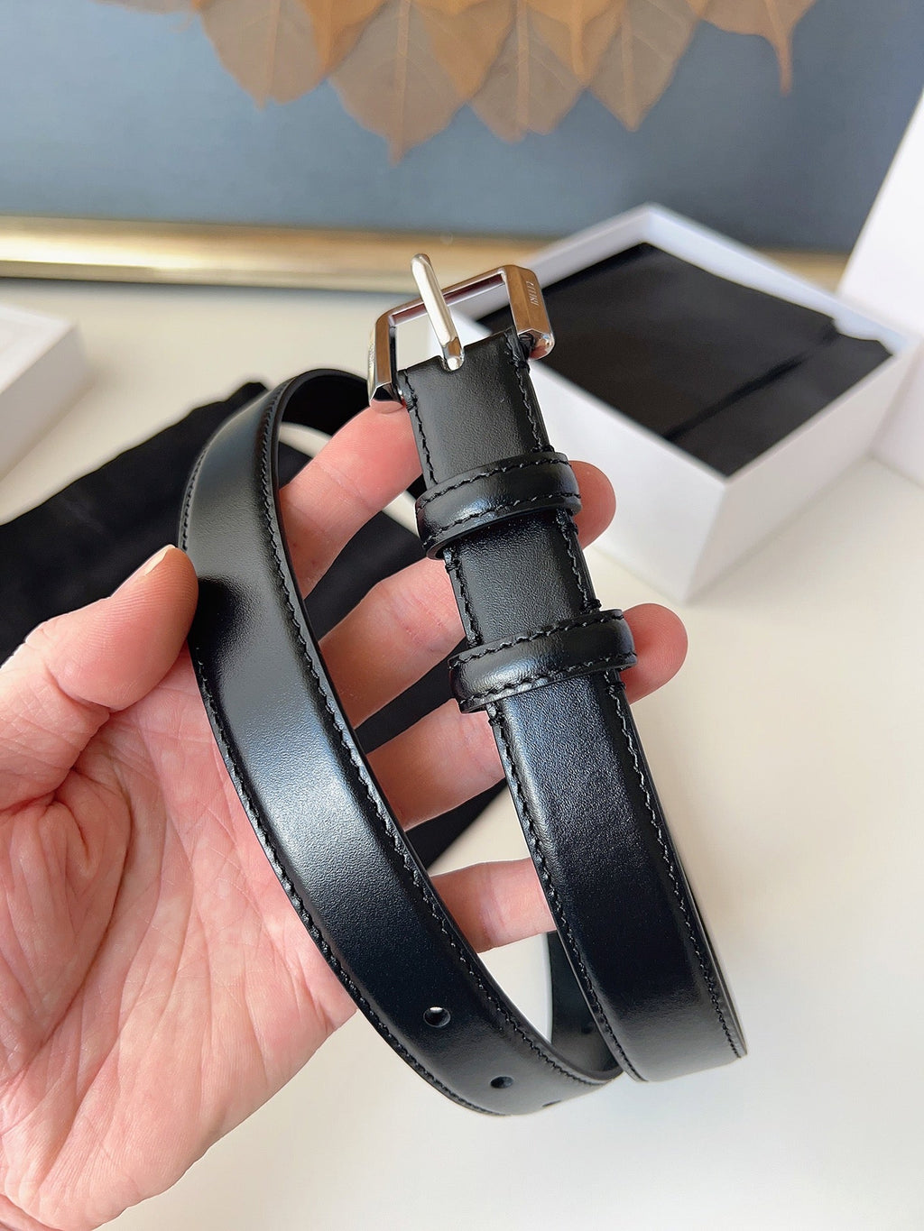 CL Sliver 25mm Triomphe Belt Black Cowhide 616411