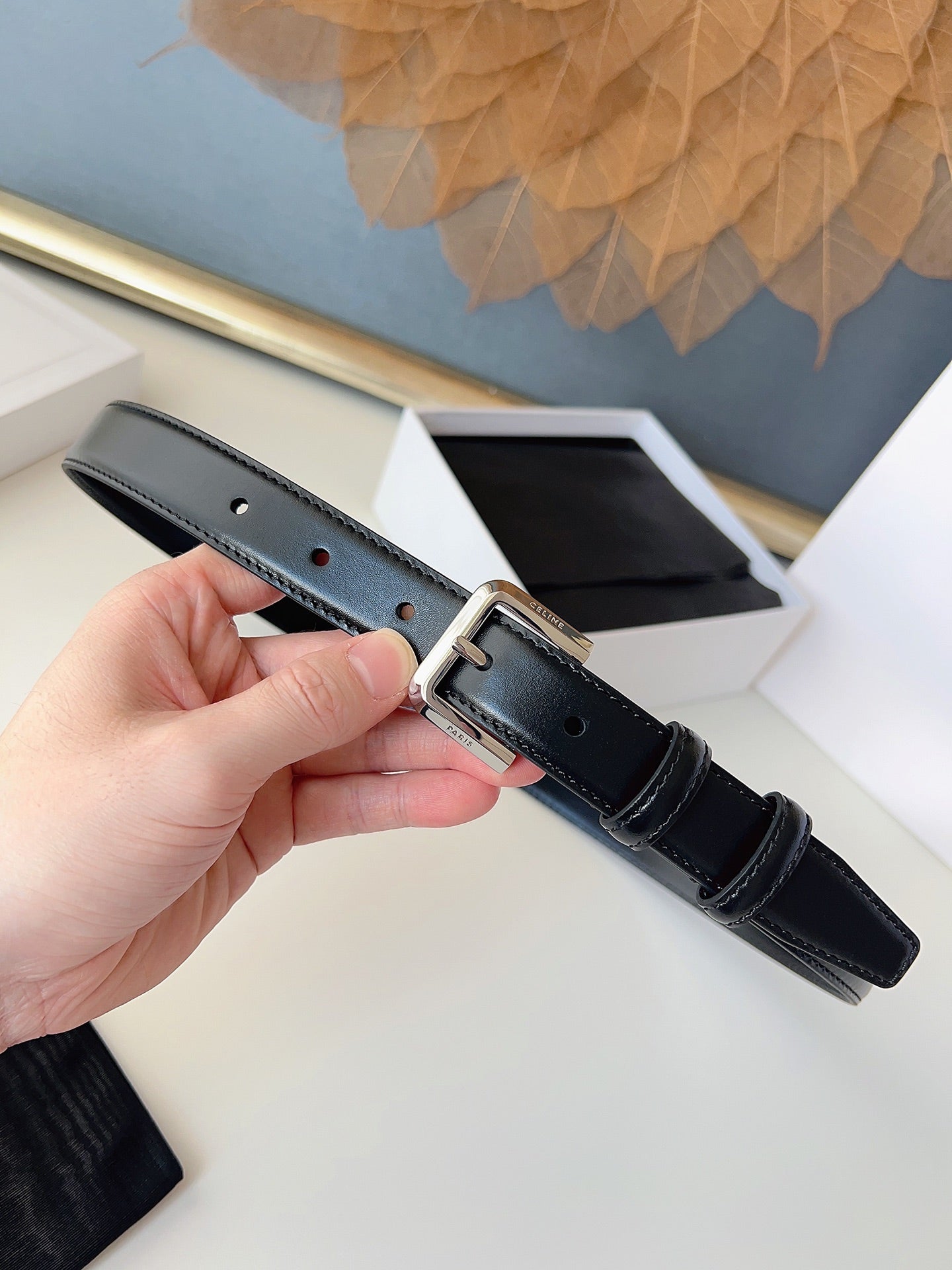 CL Sliver 25mm Triomphe Belt Black Cowhide 616411
