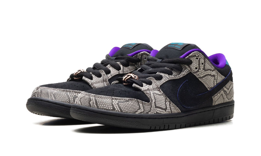 SB Dunk Low Dashawn Jordan Copperhead - Black Suede Skate Shoe with Snakeskin Texture